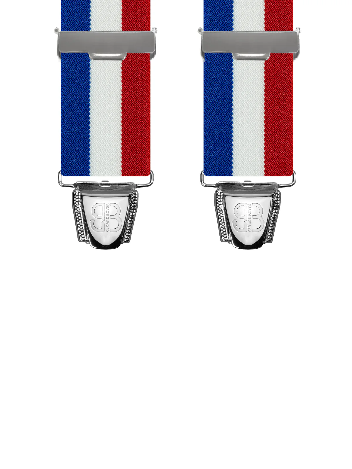 Vue avant - Bretelles homme 4 pinces dos métal Hercule Tricolore Bleu Blanc Rouge Drapeau Français 120 cm