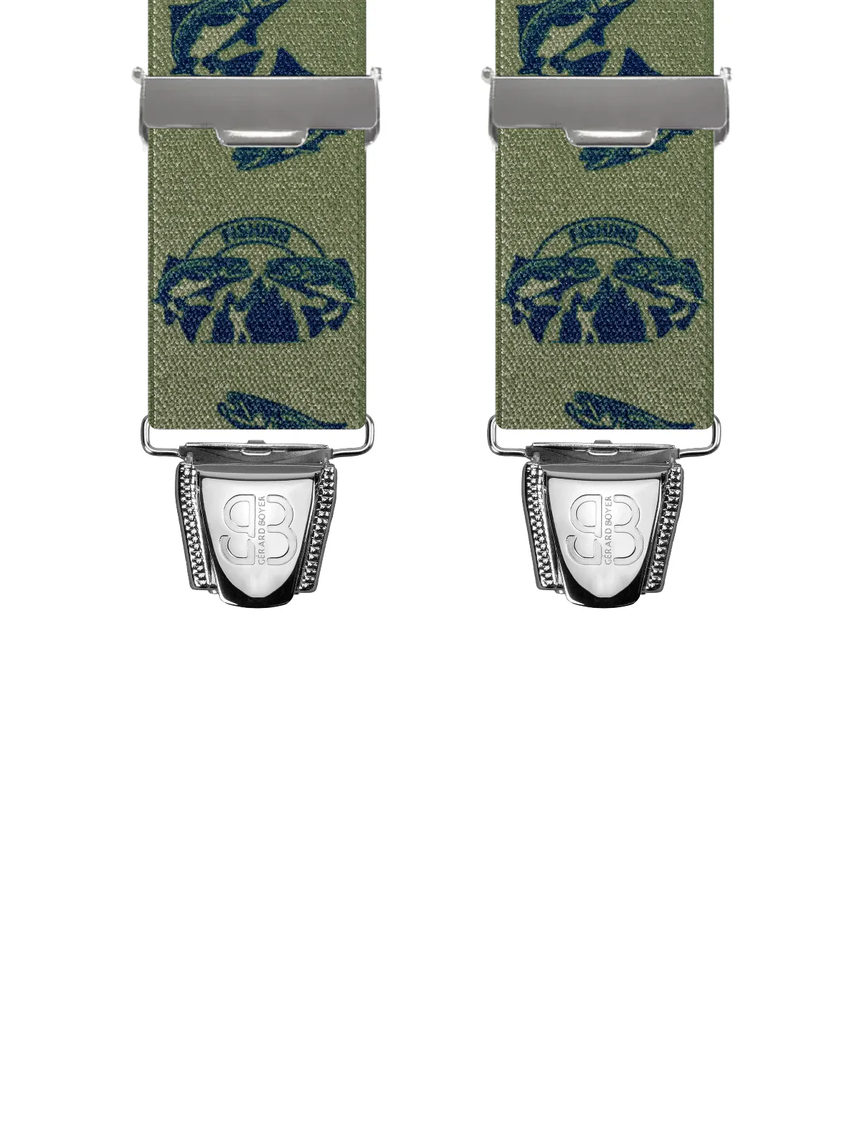 Vue avant - Bretelles homme 4 pinces dos métal Poissons Kaki 120 cm