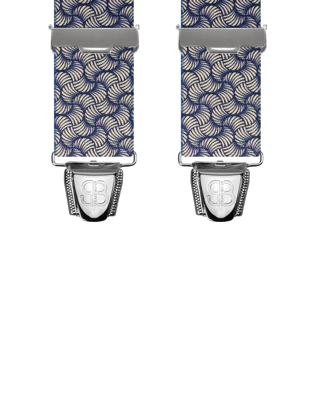 Vue avant - Bretelles homme 4 pinces dos métal Nattes Spirales Bleu 120 cm
