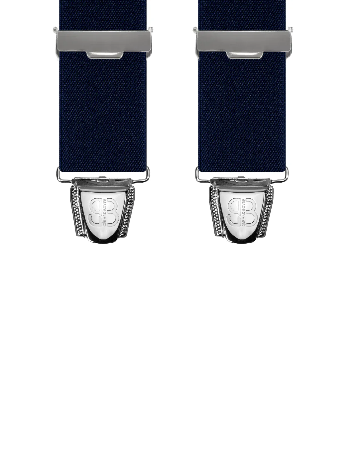 Vue avant - Bretelles homme 4 pinces dos cuir Uni plat Bleu Profond 120 cm