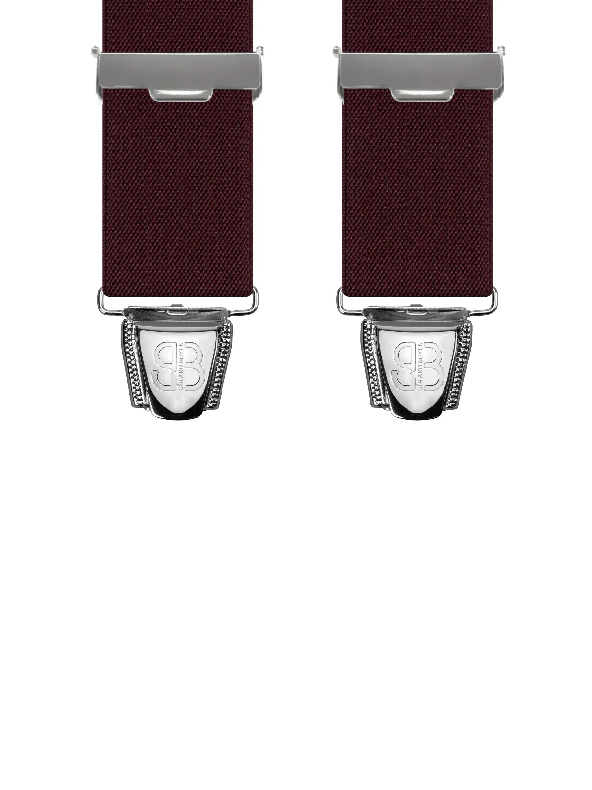 Vue avant - Bretelles homme 4 pinces dos cuir Uni plat Rouge Bordeaux 120 cm