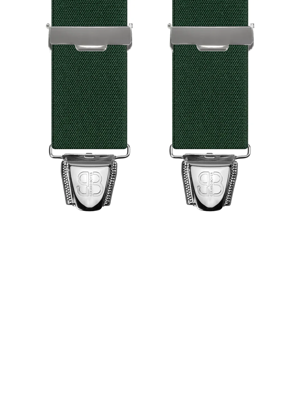 Vue avant - Bretelles homme 4 pinces dos cuir Uni plat Vert Bouteille 120 cm