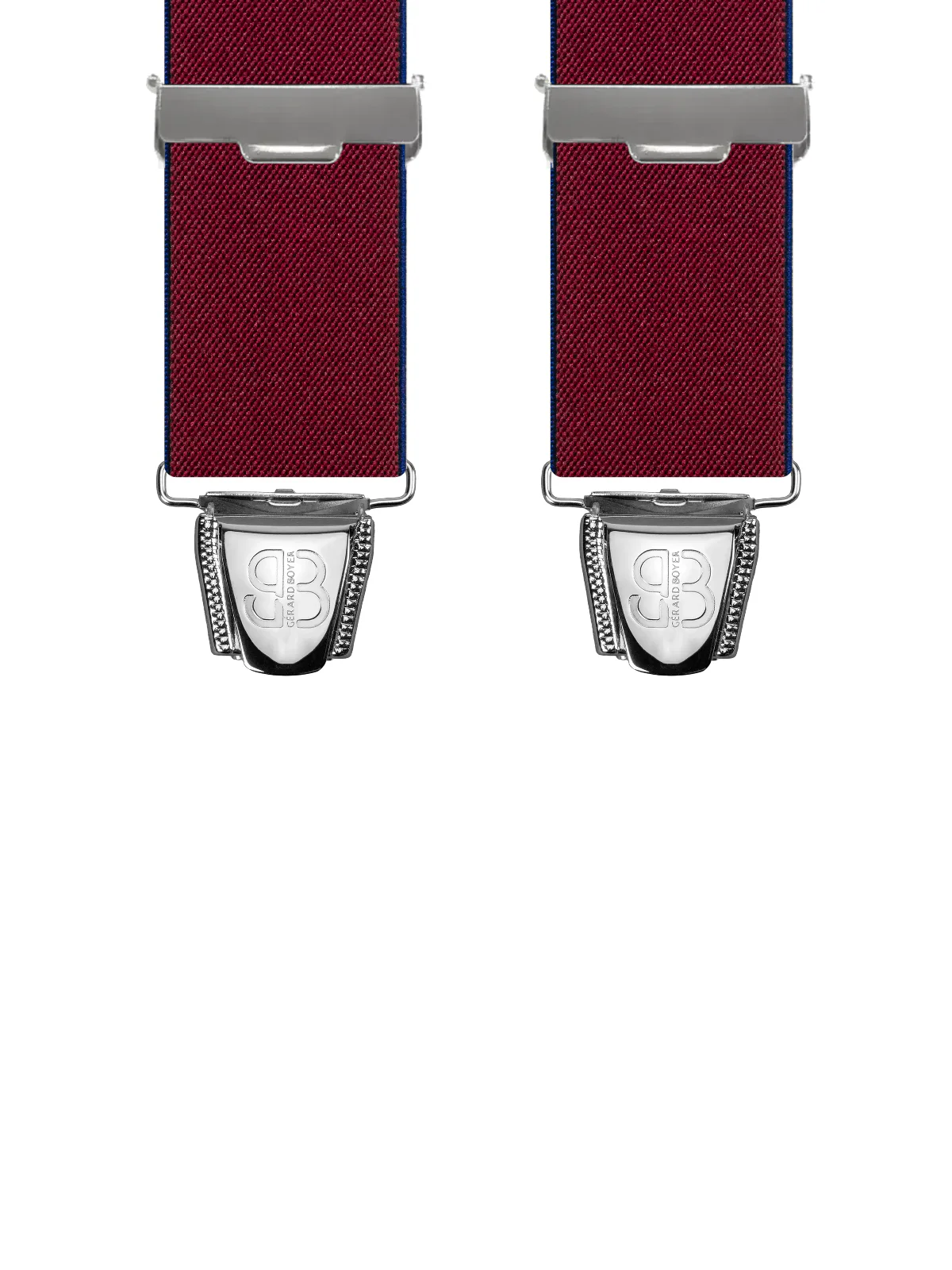 Vue avant - Bretelles homme biclip Uni à bandes Bordeaux 120 cm