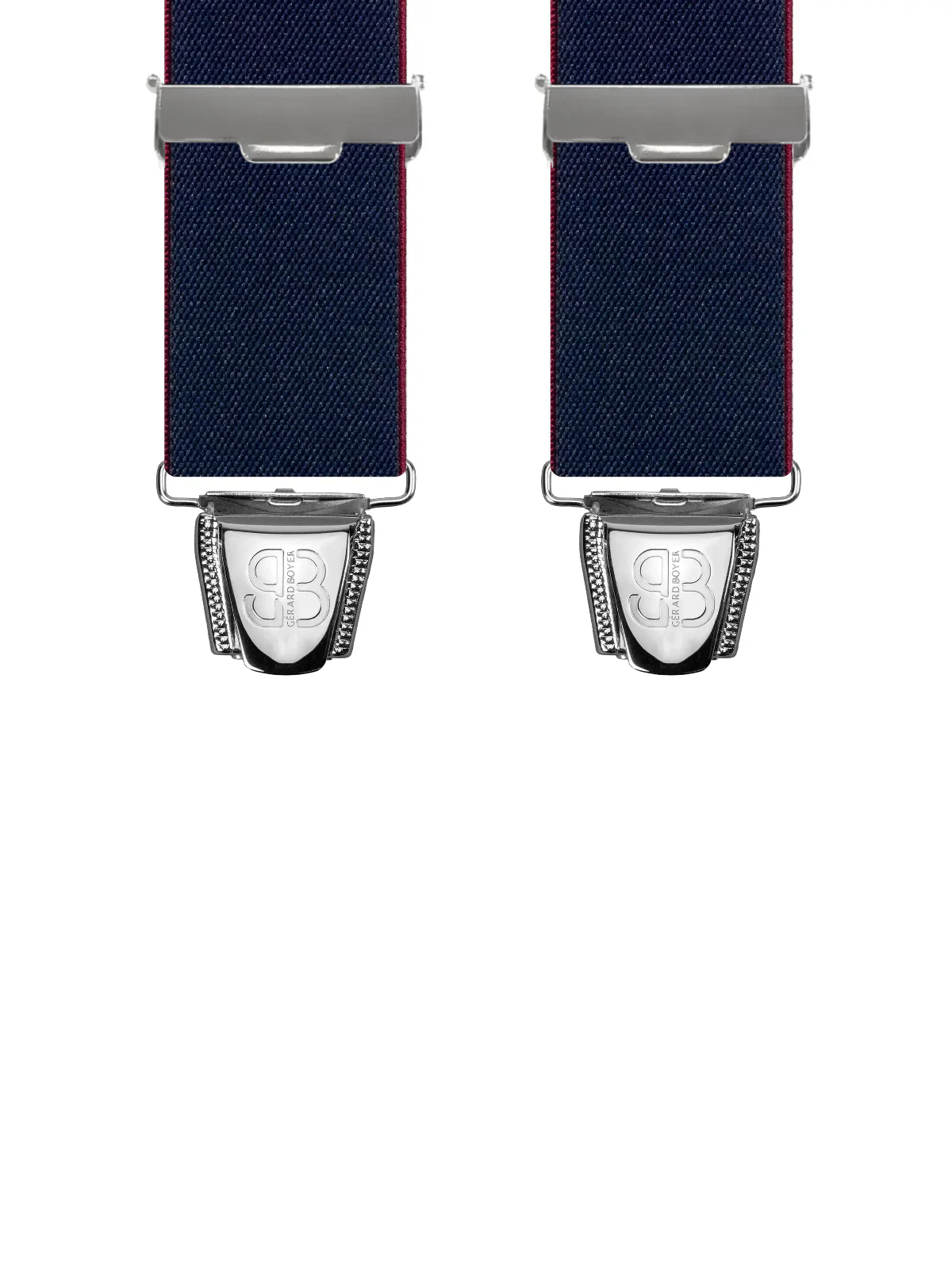 Vue avant - Bretelles homme biclip Uni à bandes Marine 120 cm