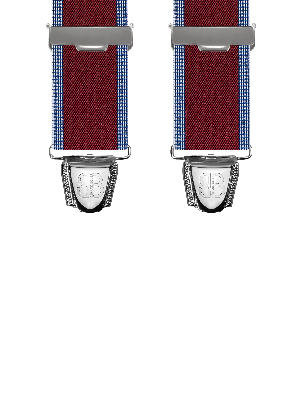 Vue avant - Bretelles homme 4 pinces dos cuir Uni à bandes Bordeaux 120 cm