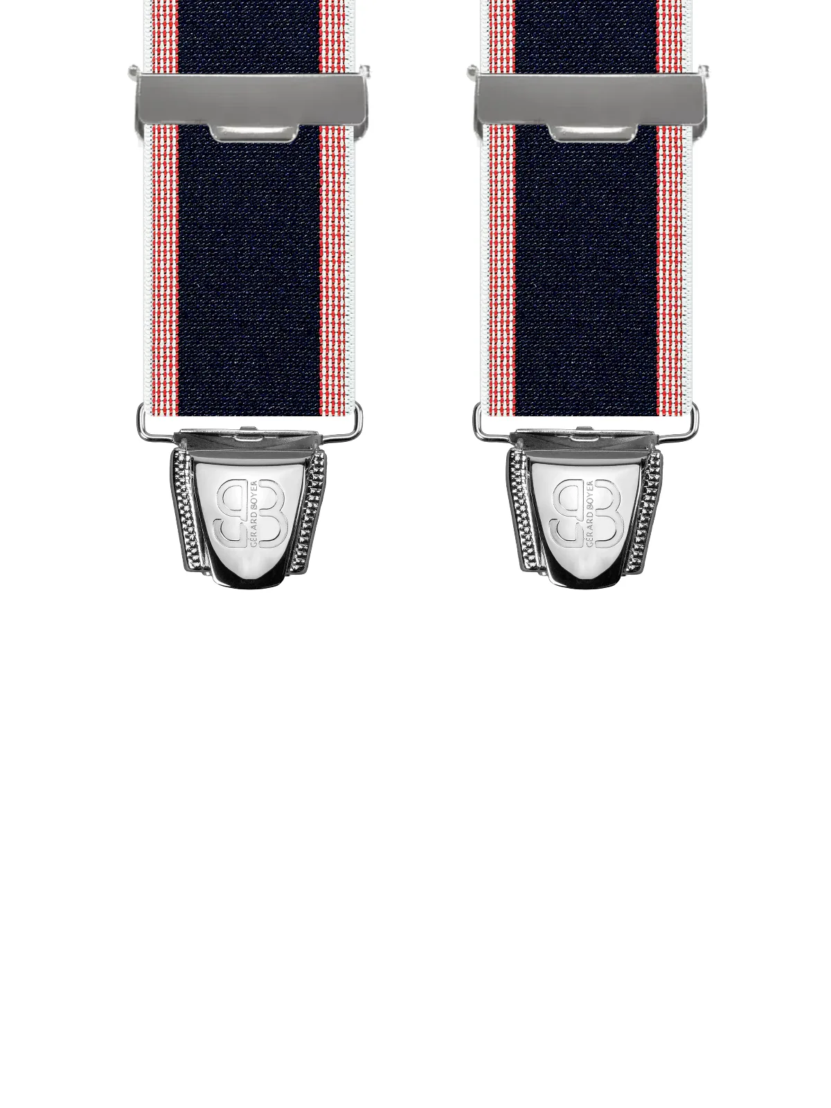 Vue avant - Bretelles homme 4 pinces dos métal Uni à bandes Bleu Marine 120 cm
