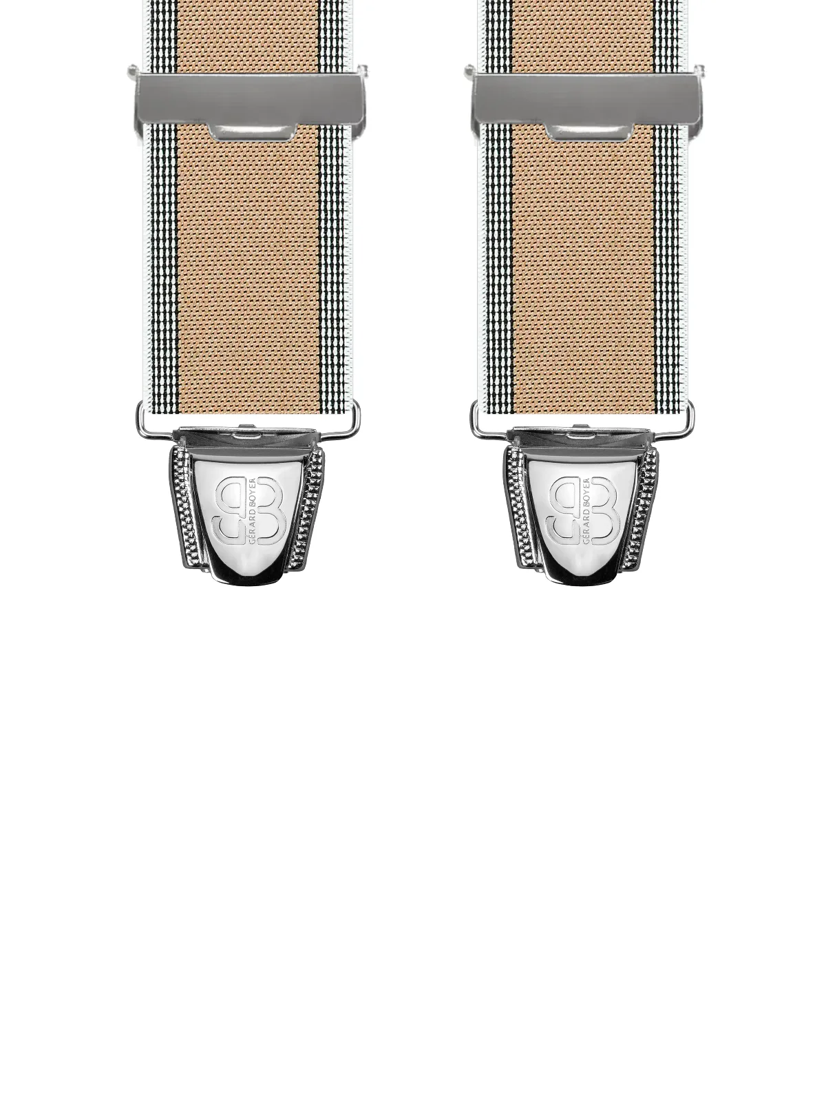 Vue avant - Bretelles homme 4 pinces dos cuir Uni à bandes Beige 120 cm