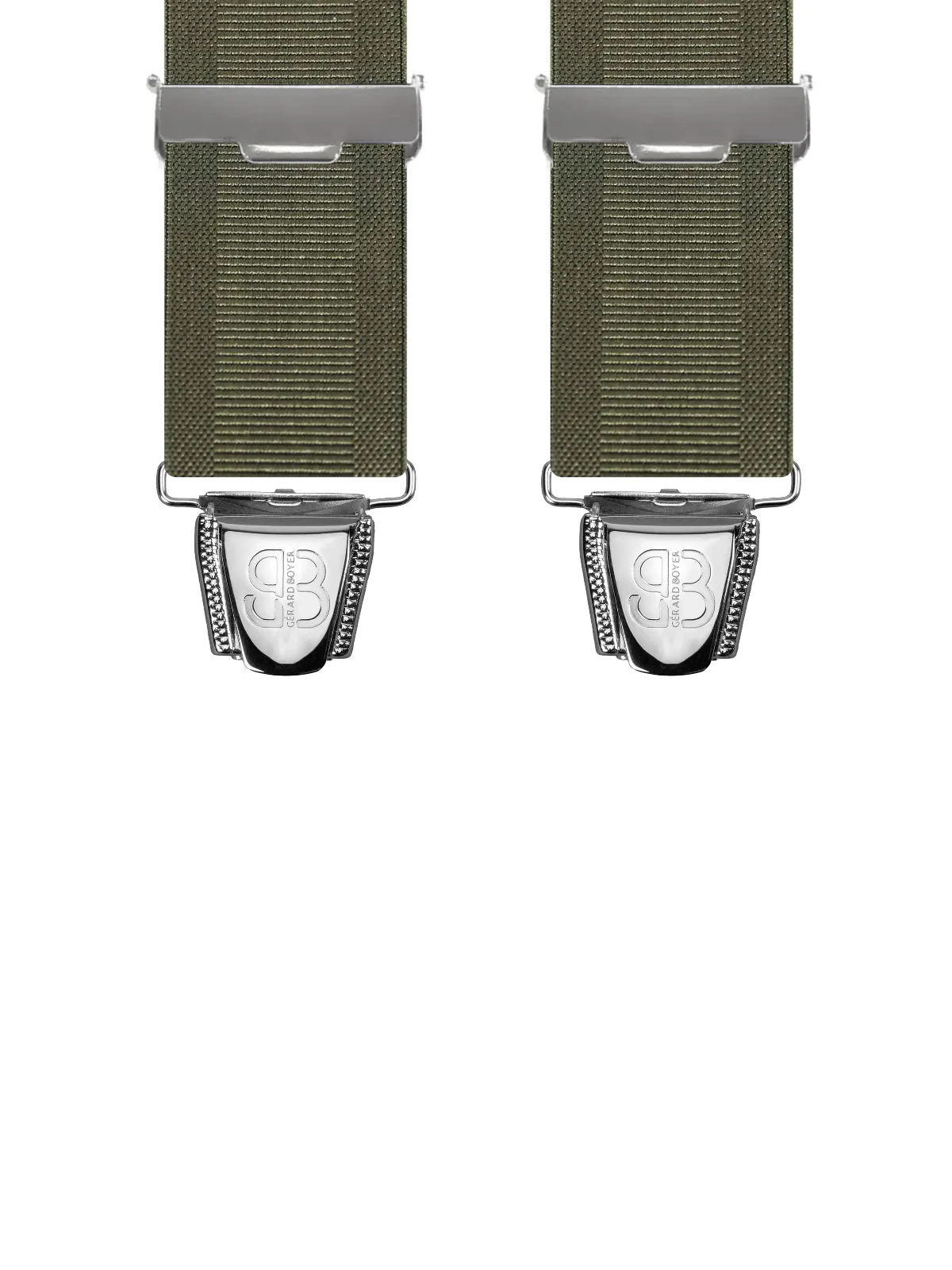 Vue avant - Bretelles homme 4 pinces dos métal Uni échelle Vert Kaki 120 cm