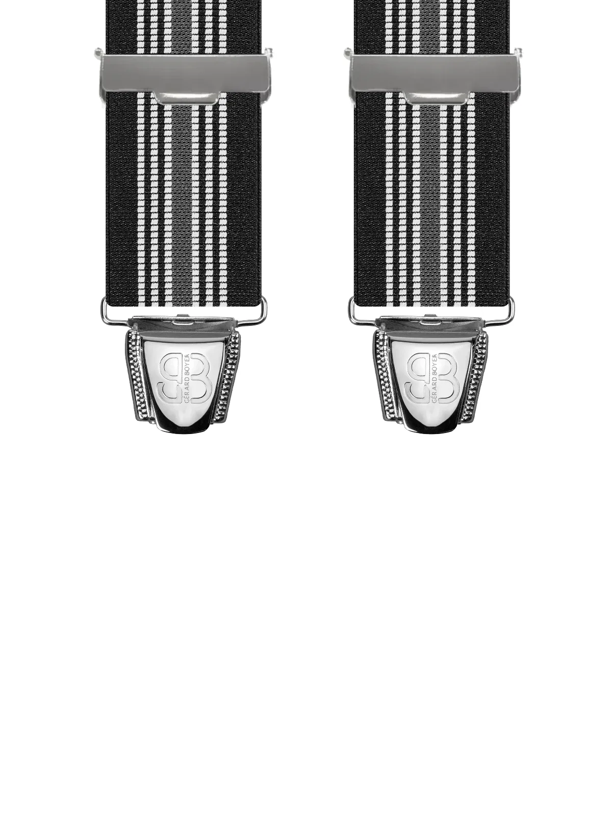 Vue avant - Bretelles homme biclip Bandes verticales Noir / Gris 120 cm