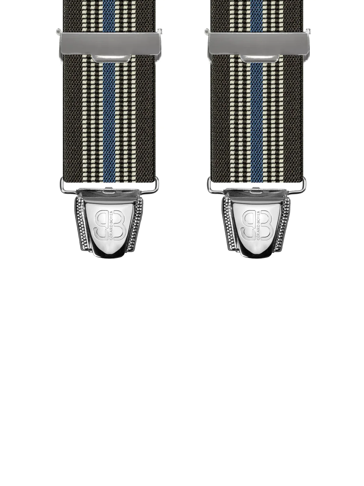 Vue avant - Bretelles homme biclip Bandes verticales Gris / Bleu Marine 120 cm