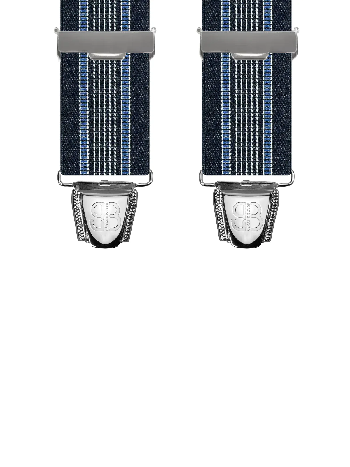 Vue avant - Bretelles homme biclip Uni à bandes pointillées Marine 120 cm