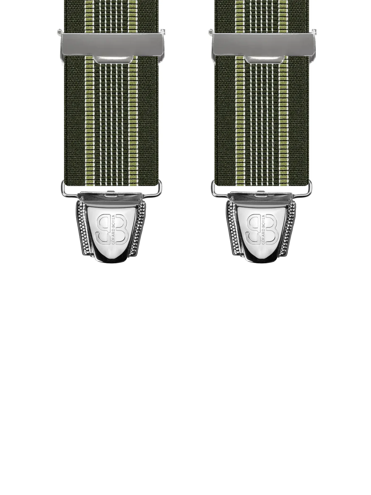 Vue avant - Bretelles homme biclip Uni à bandes pointillées Vert Kaki 120 cm