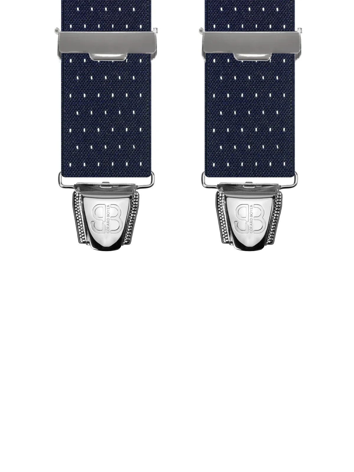 Vue avant - Bretelles homme biclip Uni à pois Marine 120 cm