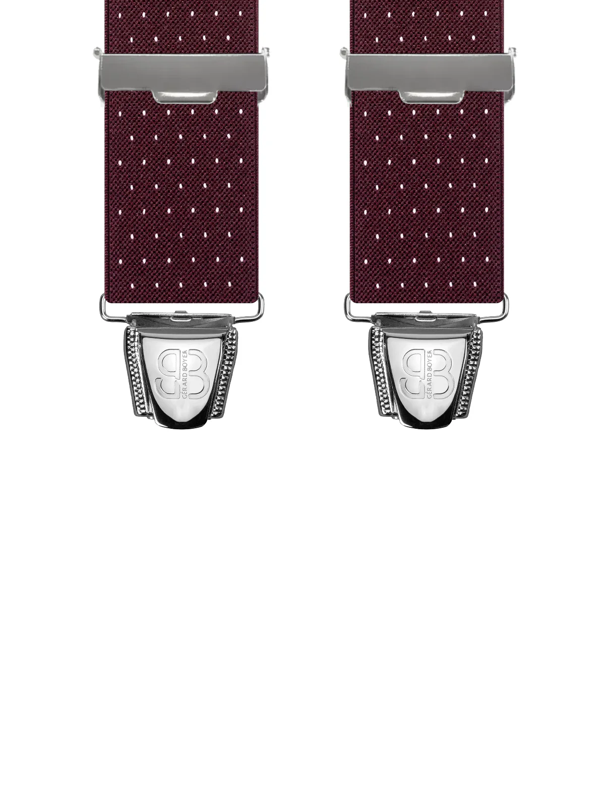 Vue avant - Bretelles homme biclip Uni à pois Bordeaux 120 cm