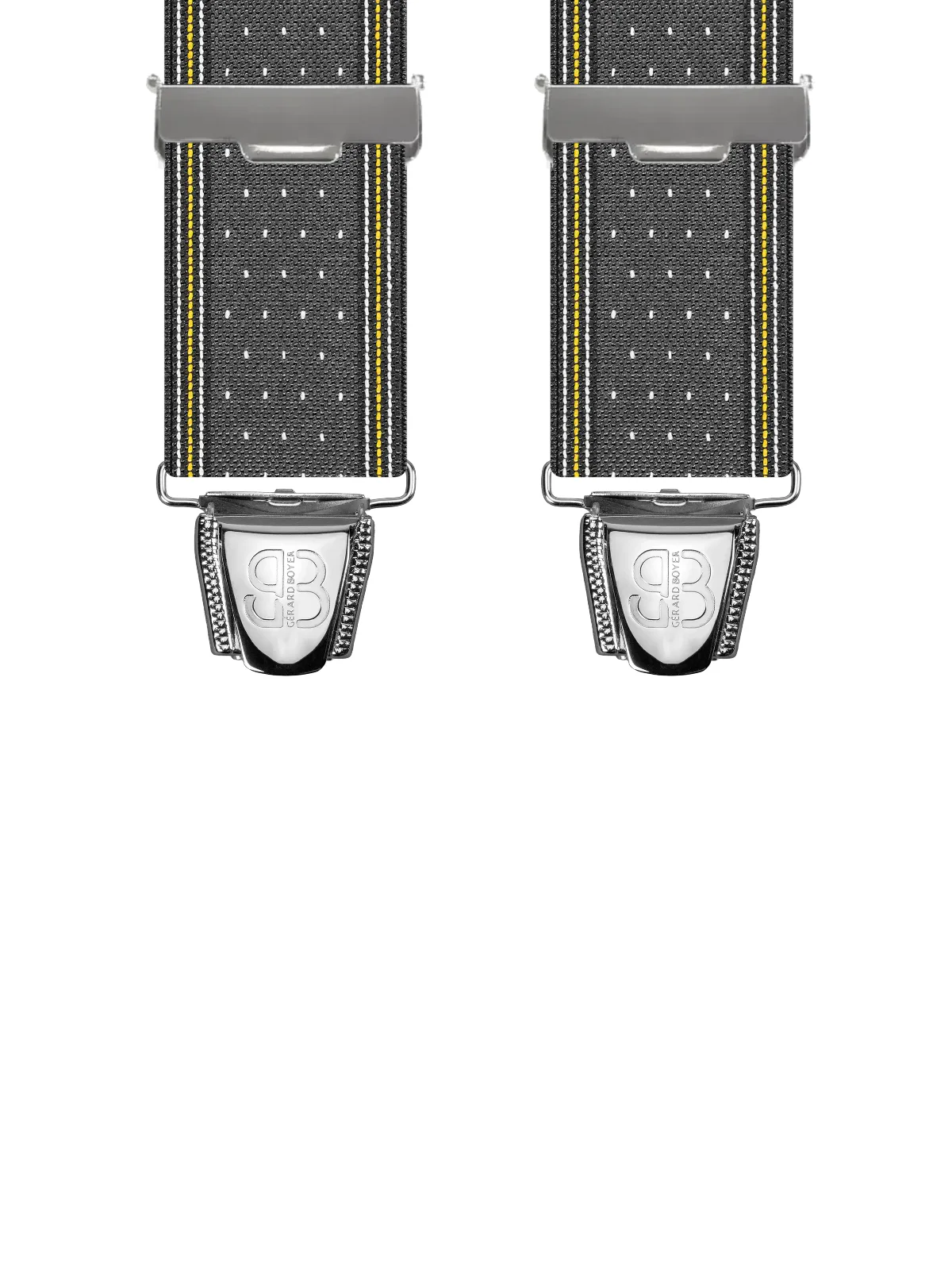 Vue avant - Bretelles homme biclip Bandes et points Gris 120 cm