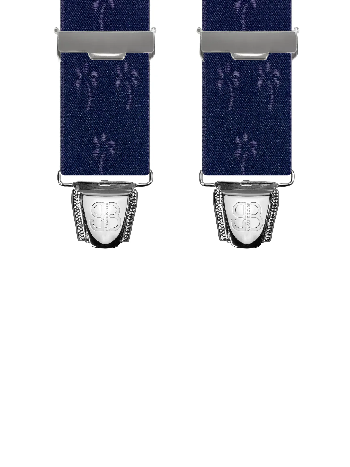 Vue avant - Bretelles homme 4 pinces dos cuir Palmiers Marine 120 cm