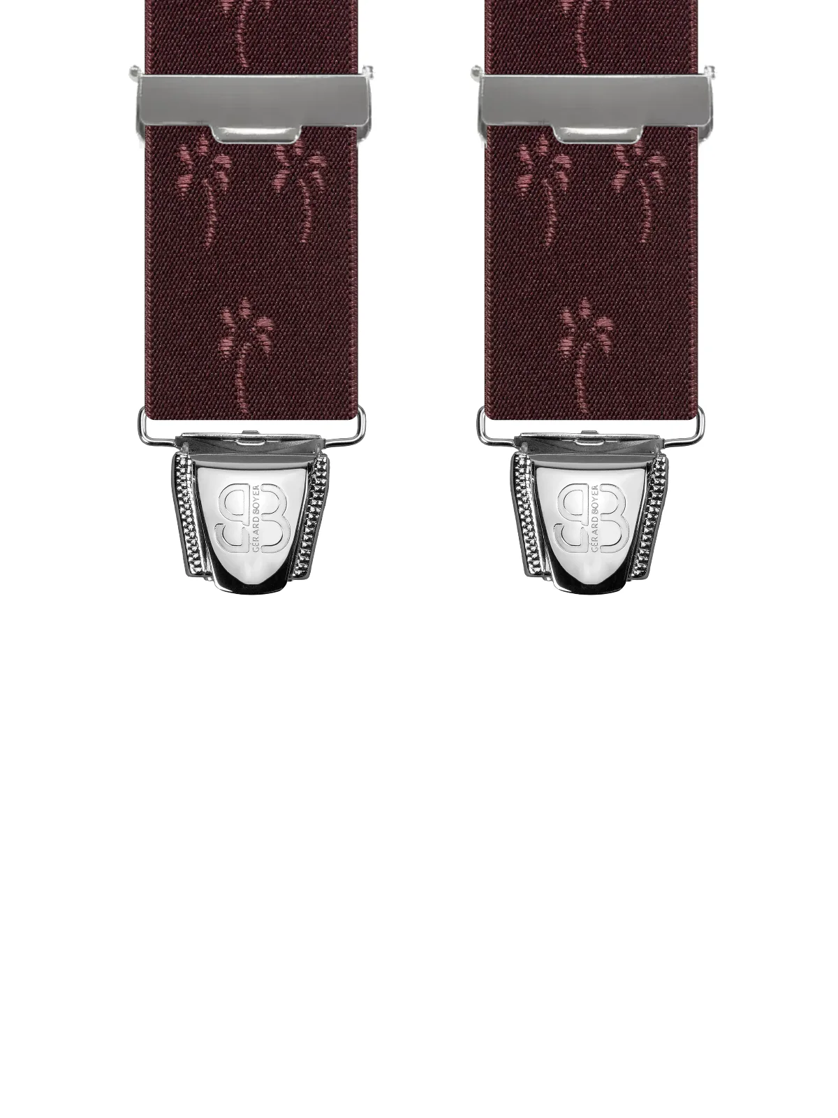 Vue avant - Bretelles homme 4 pinces dos cuir Palmiers Bordeaux 120 cm