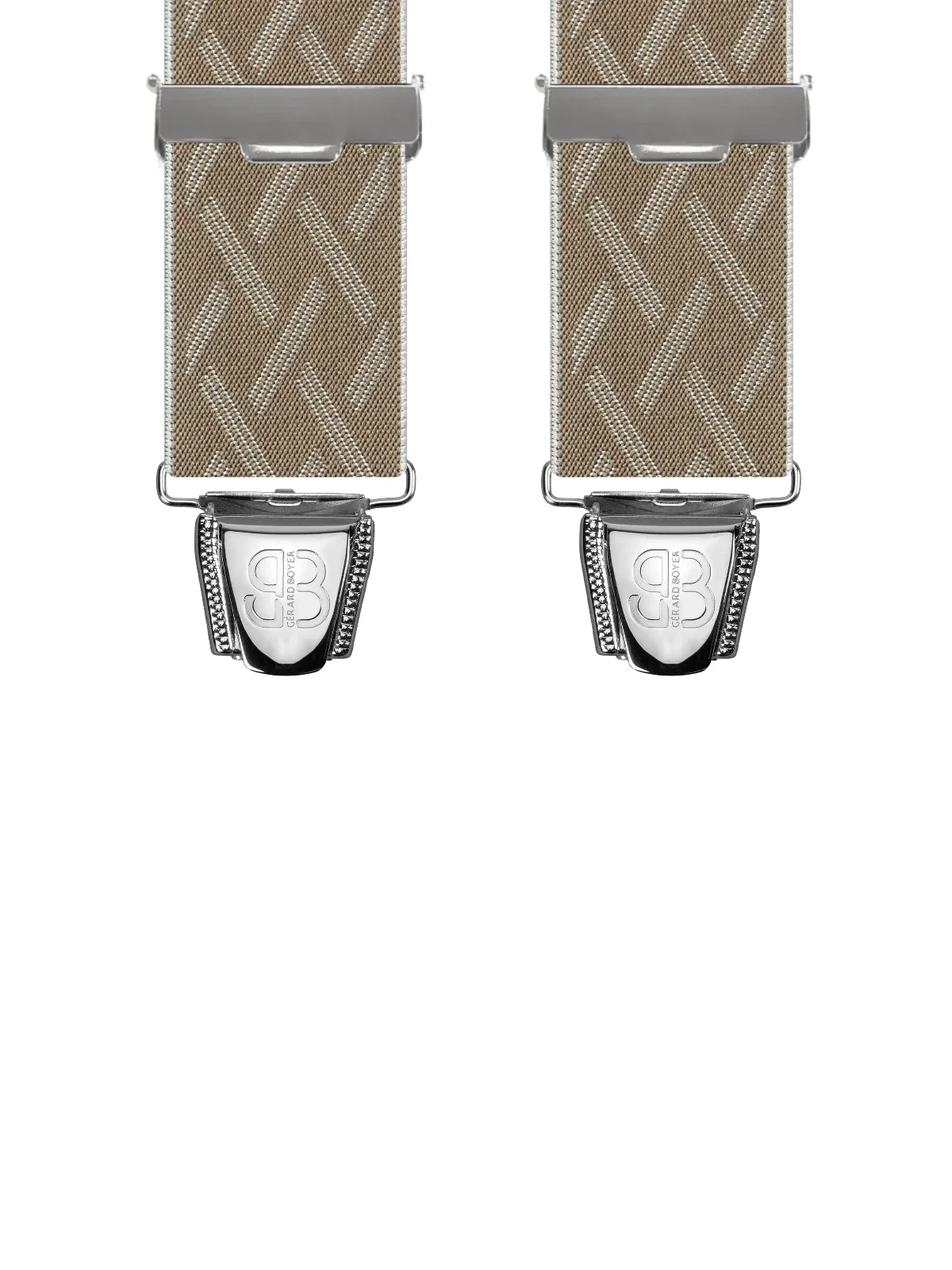 Vue avant - Bretelles homme biclip Griffé ou Paille de Vienne Beige 120 cm