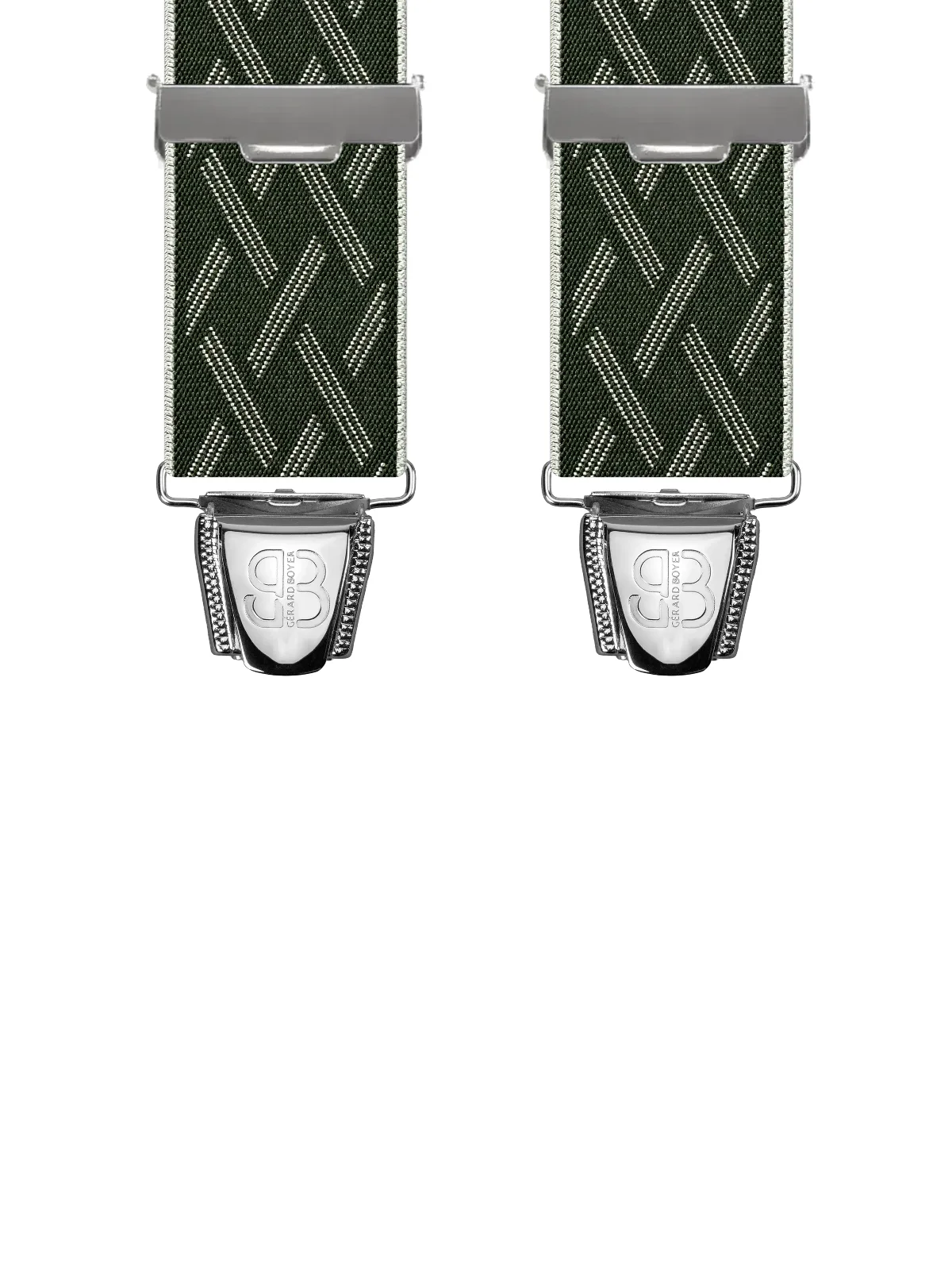 Vue avant - Bretelles homme 3 pinces dos cuir Griffé ou Paille de Vienne Vert 120 cm