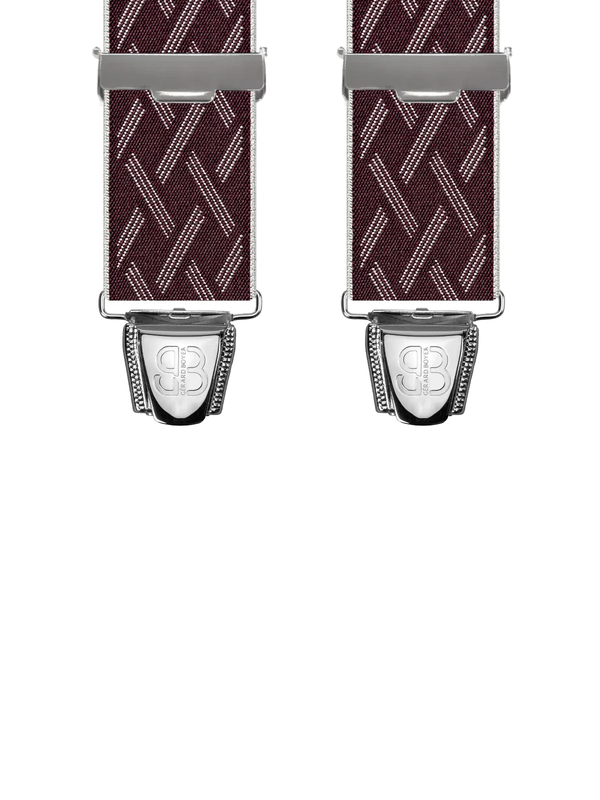Vue avant - Bretelles homme 4 pinces dos cuir Griffé ou Paille de Vienne Bordeaux 120 cm