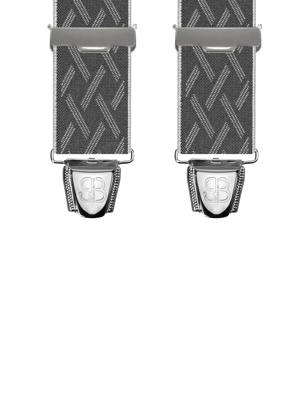 Vue avant - Bretelles homme 4 pinces dos cuir Griffé ou Paille de Vienne Gris 120 cm