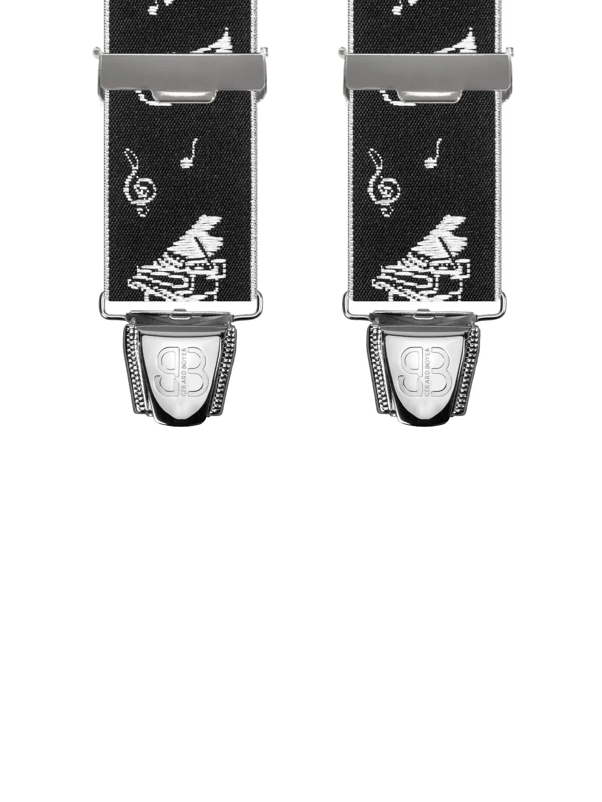Vue avant - Bretelles homme biclip Motifs Musique et instruments Noir 120 cm