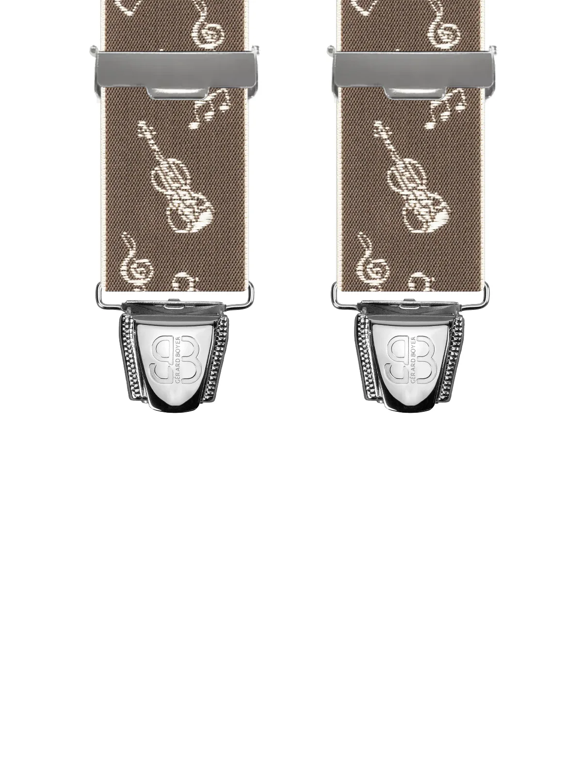 Vue avant - Bretelles homme 4 pinces dos métal Motifs Musique et instruments Beige 120 cm
