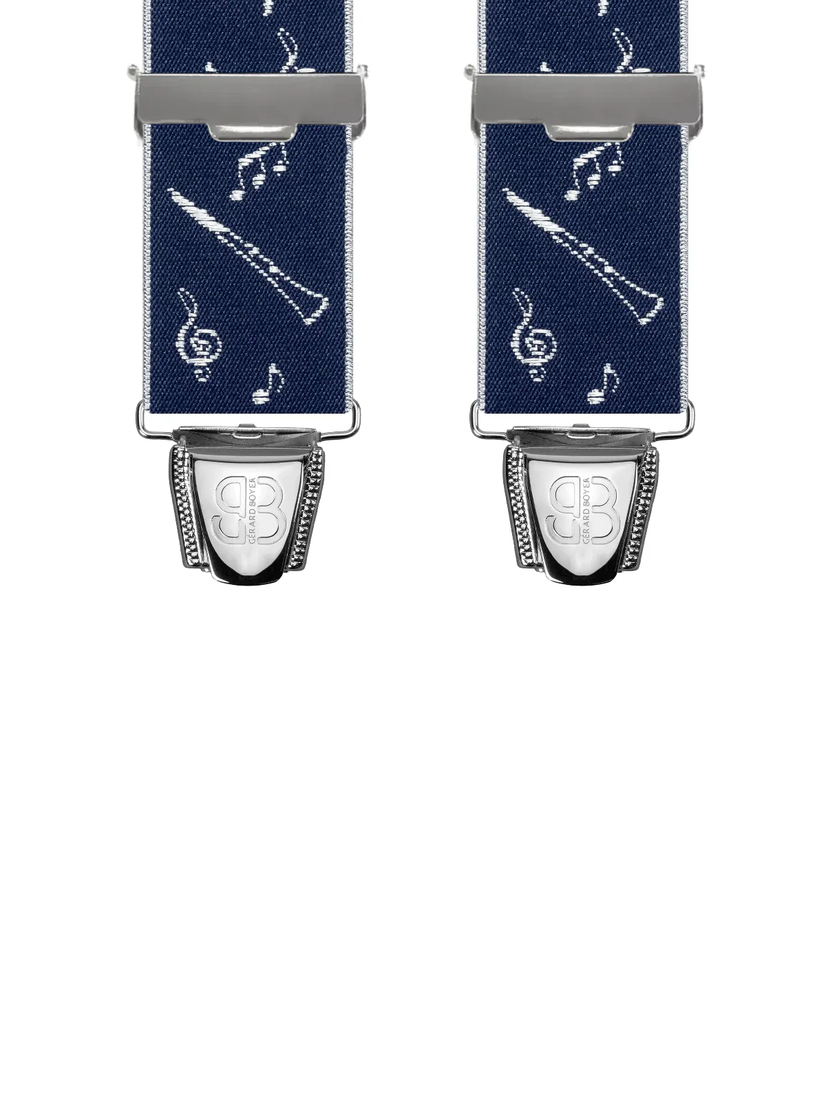 Vue avant - Bretelles homme biclip Motifs Musique et instruments Marine 120 cm