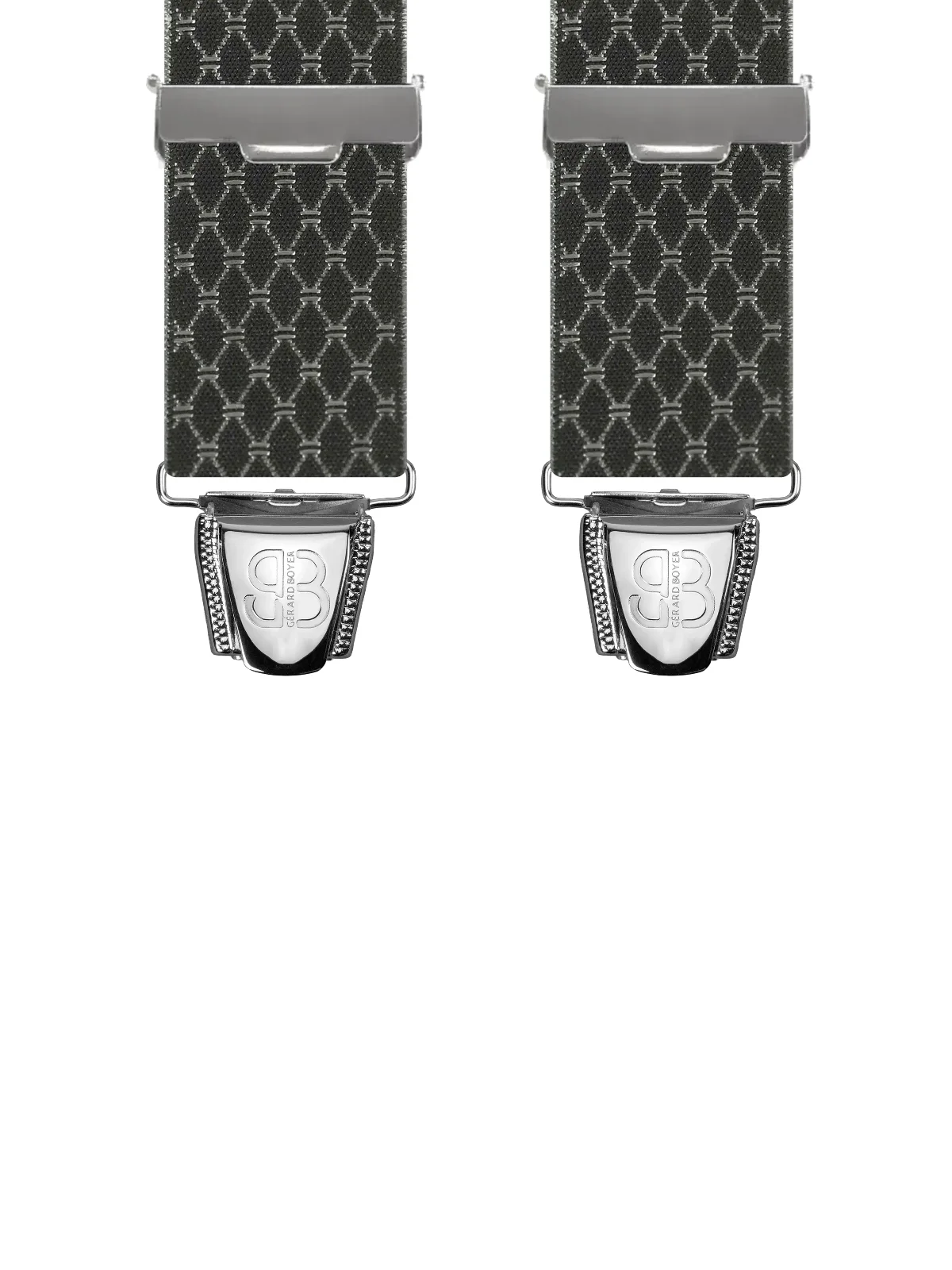 Vue avant - Bretelles homme 4 pinces dos cuir Losanges Noir 120 cm