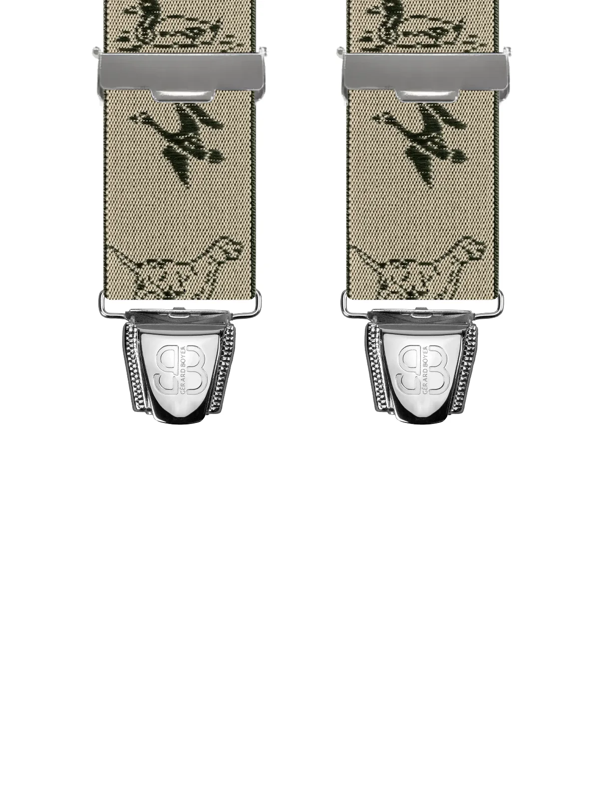 Vue avant - Bretelles homme biclip Motifs Animaux Beige 120 cm