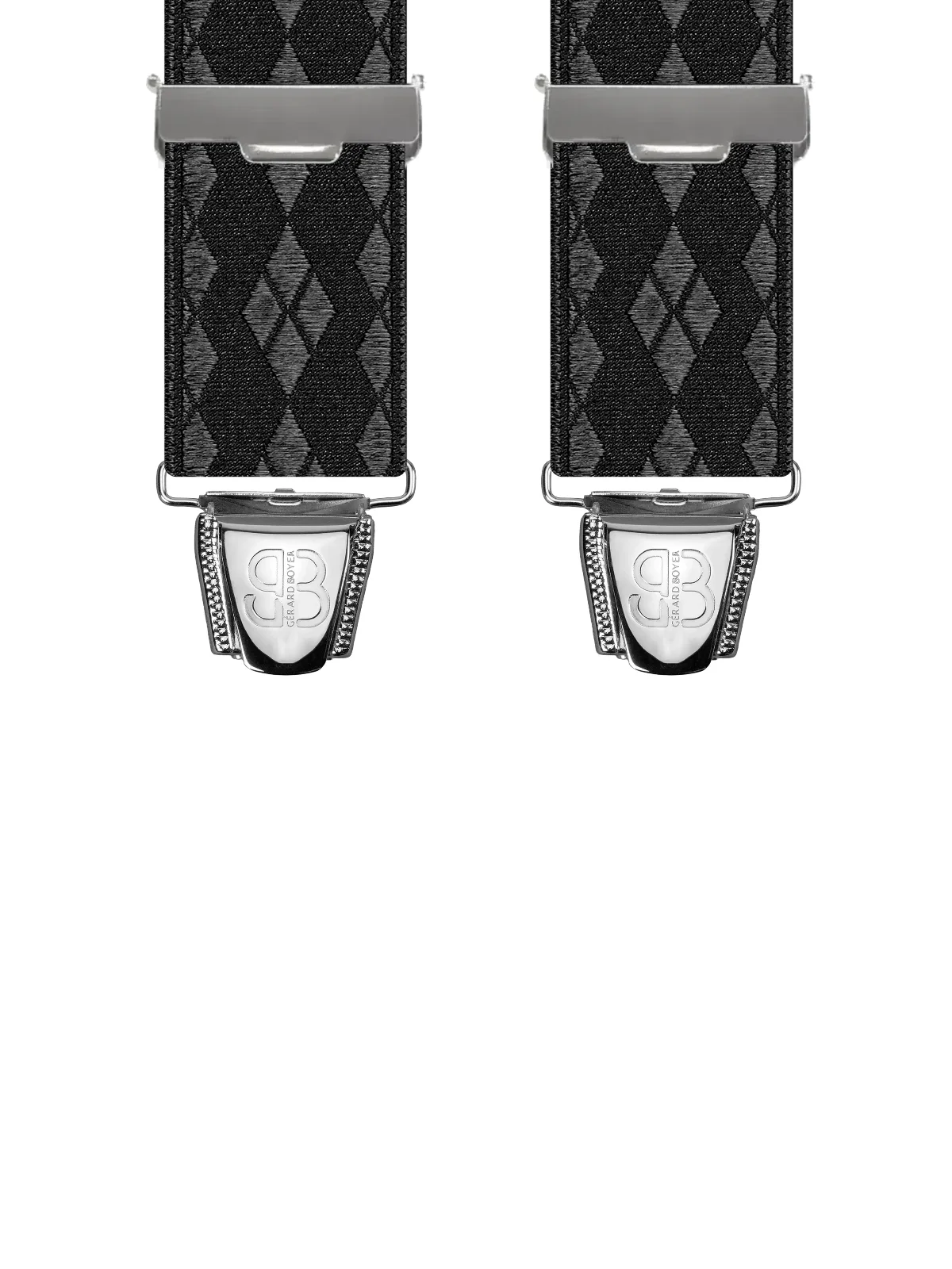 Vue avant - Bretelles homme biclip Losanges satinés Noir 120 cm