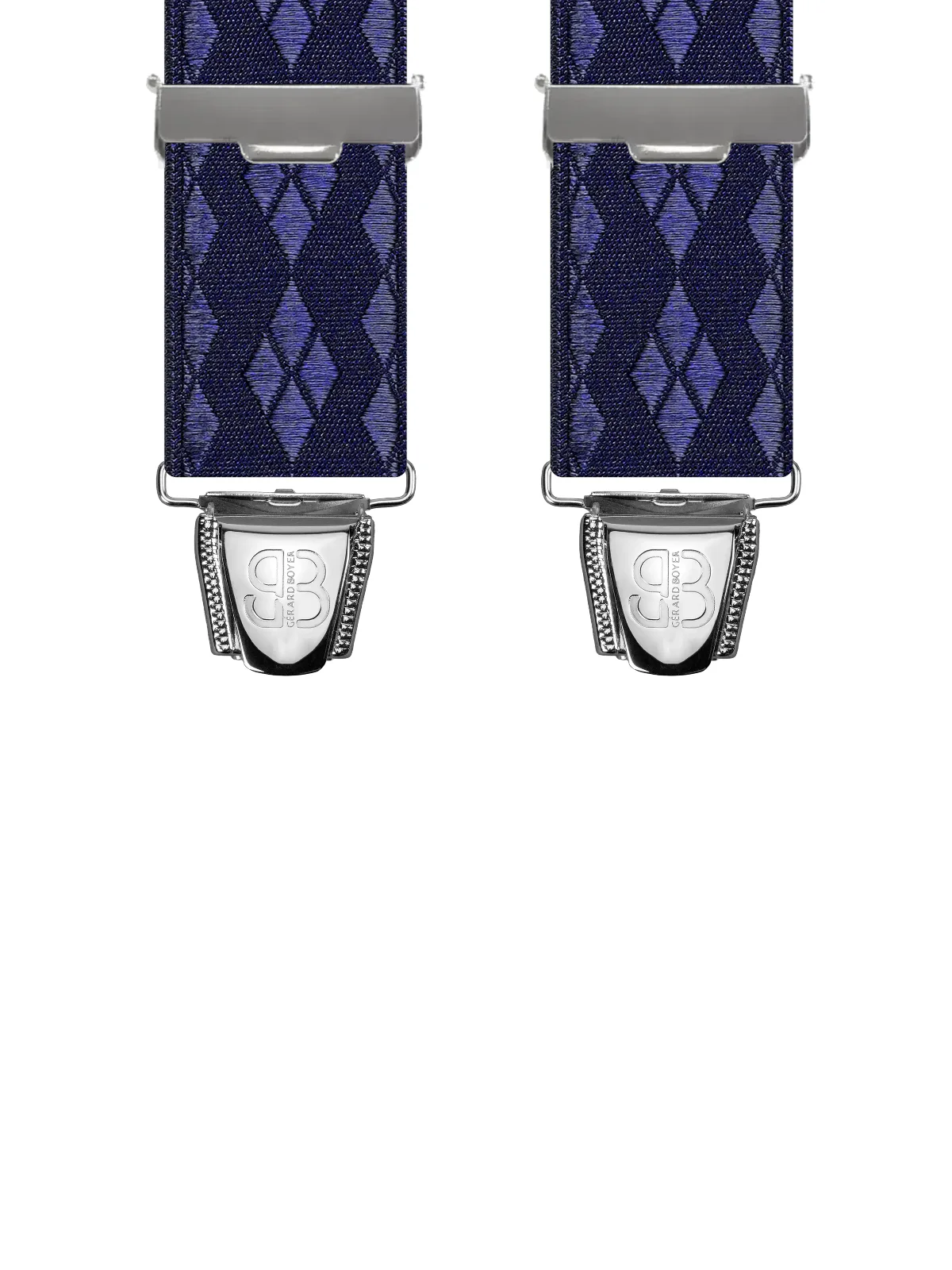 Vue avant - Bretelles homme 4 pinces dos cuir Losanges satinés Marine 120 cm