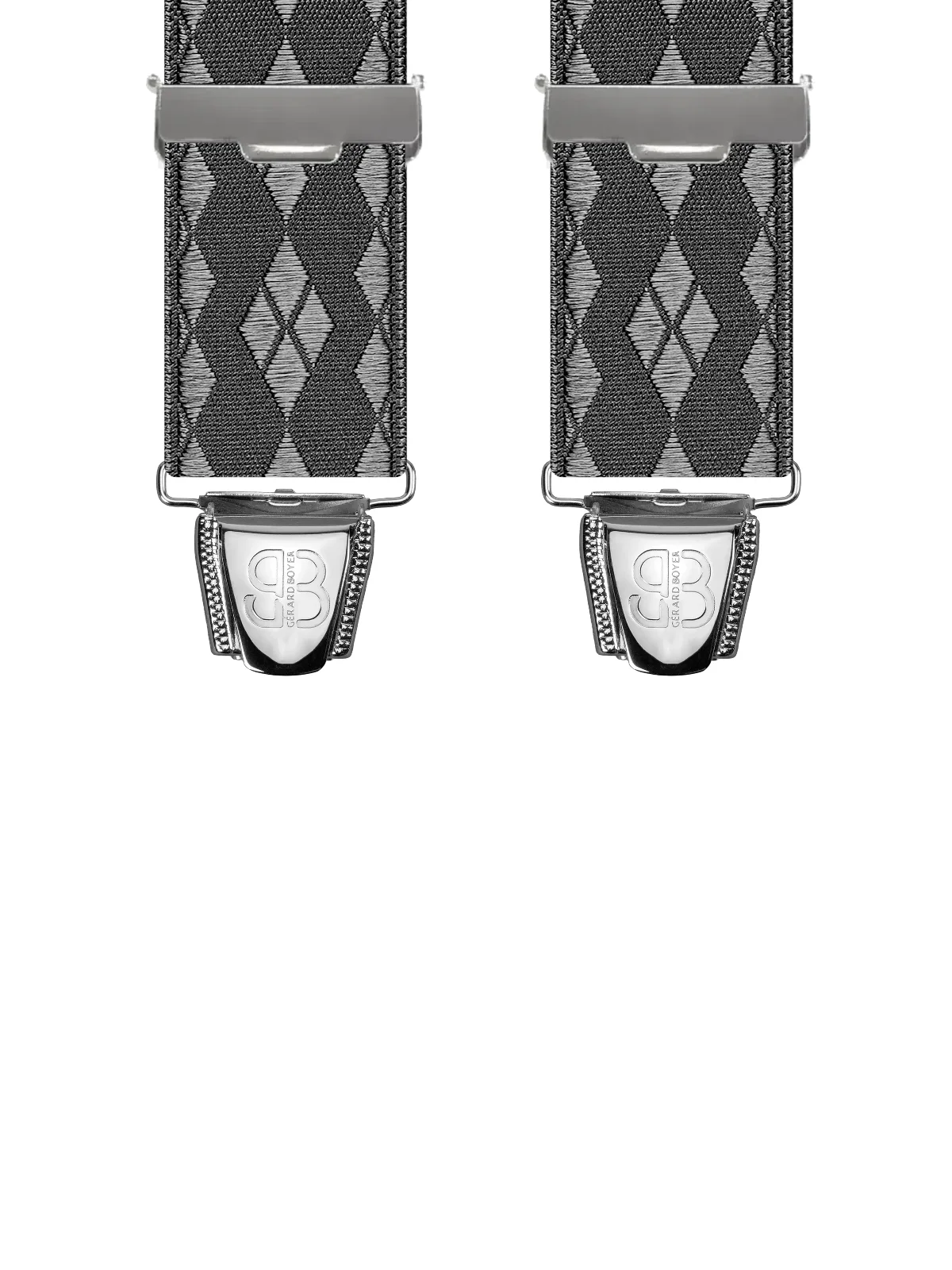 Vue avant - Bretelles homme biclip Losanges satinés Gris 120 cm