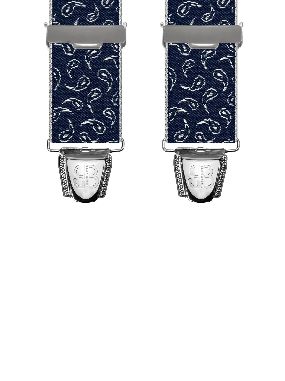 Vue avant - Bretelles homme 4 pinces dos cuir Motifs Cachemire Marine 120 cm