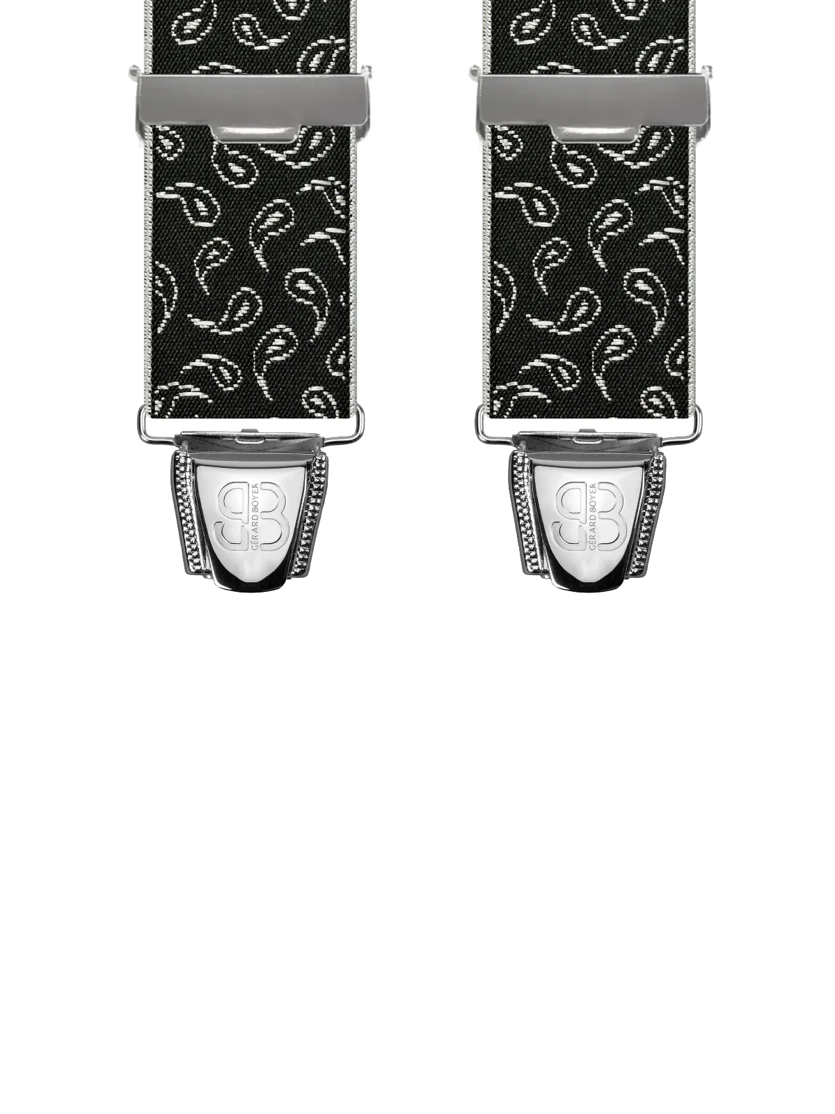 Vue avant - Bretelles homme biclip Motifs Cachemire Noir 120 cm