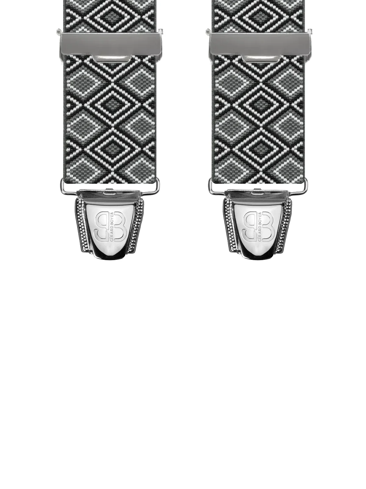 Vue avant - Bretelles homme 4 pinces dos cuir Losanges à points Noir 120 cm