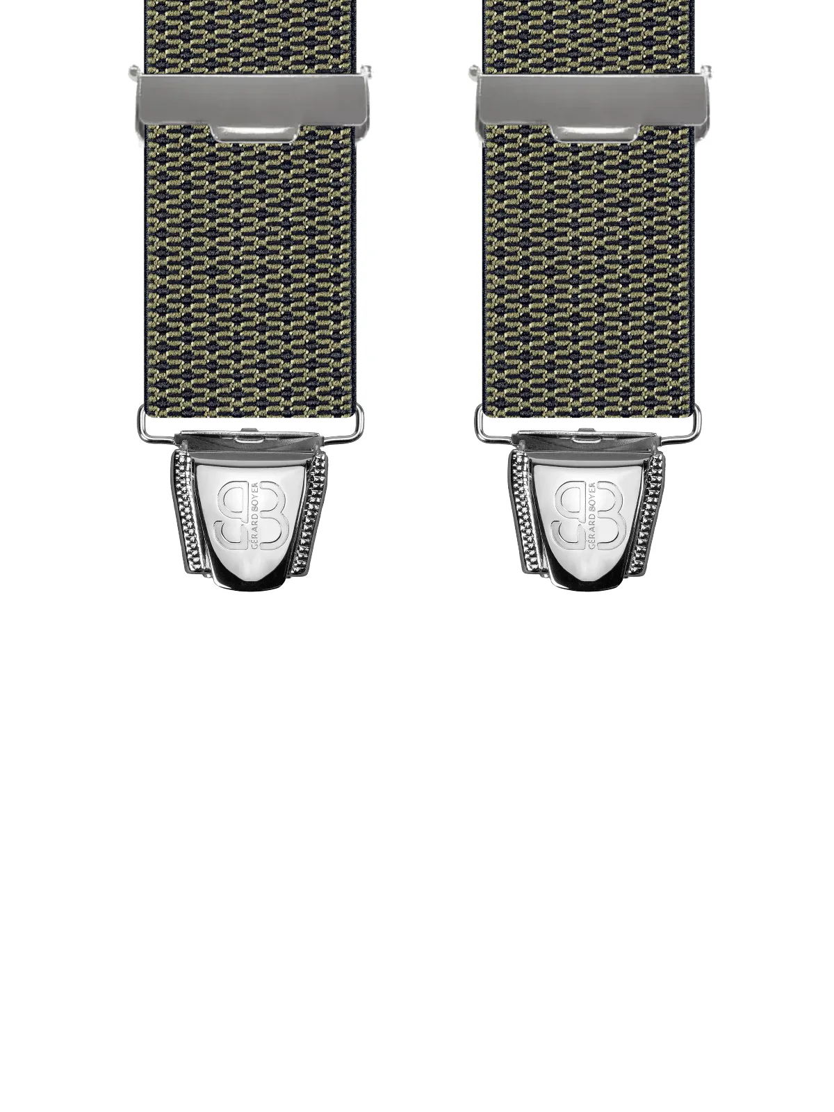 Vue avant - Bretelles homme biclip Tressage Vert Kaki 120 cm