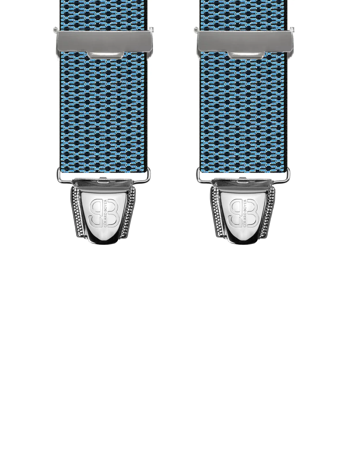 Vue avant - Bretelles homme 4 pinces dos cuir Tressage Bleu Clair 120 cm