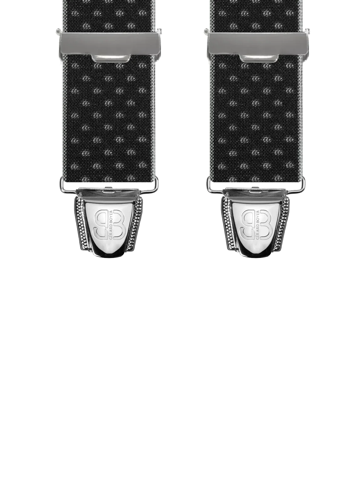 Vue avant - Bretelles homme biclip Liserets et pois Noir 120 cm