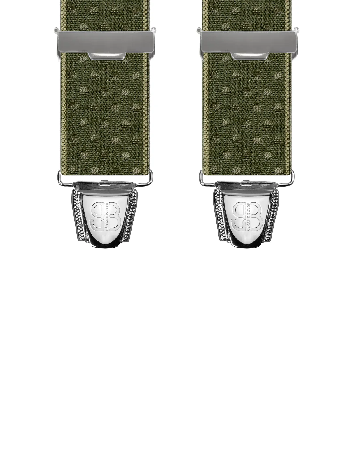 Vue avant - Bretelles homme 3 pinces dos cuir Liserets et pois Kaki 120 cm
