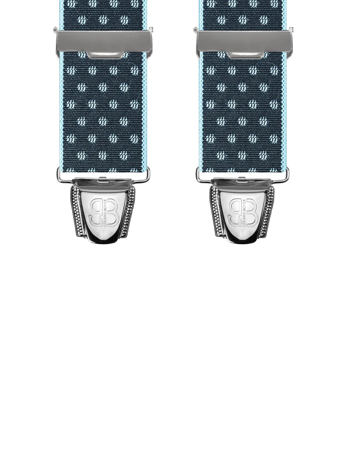Vue avant - Bretelles homme biclip Liserets et pois Bleu Profond 120 cm