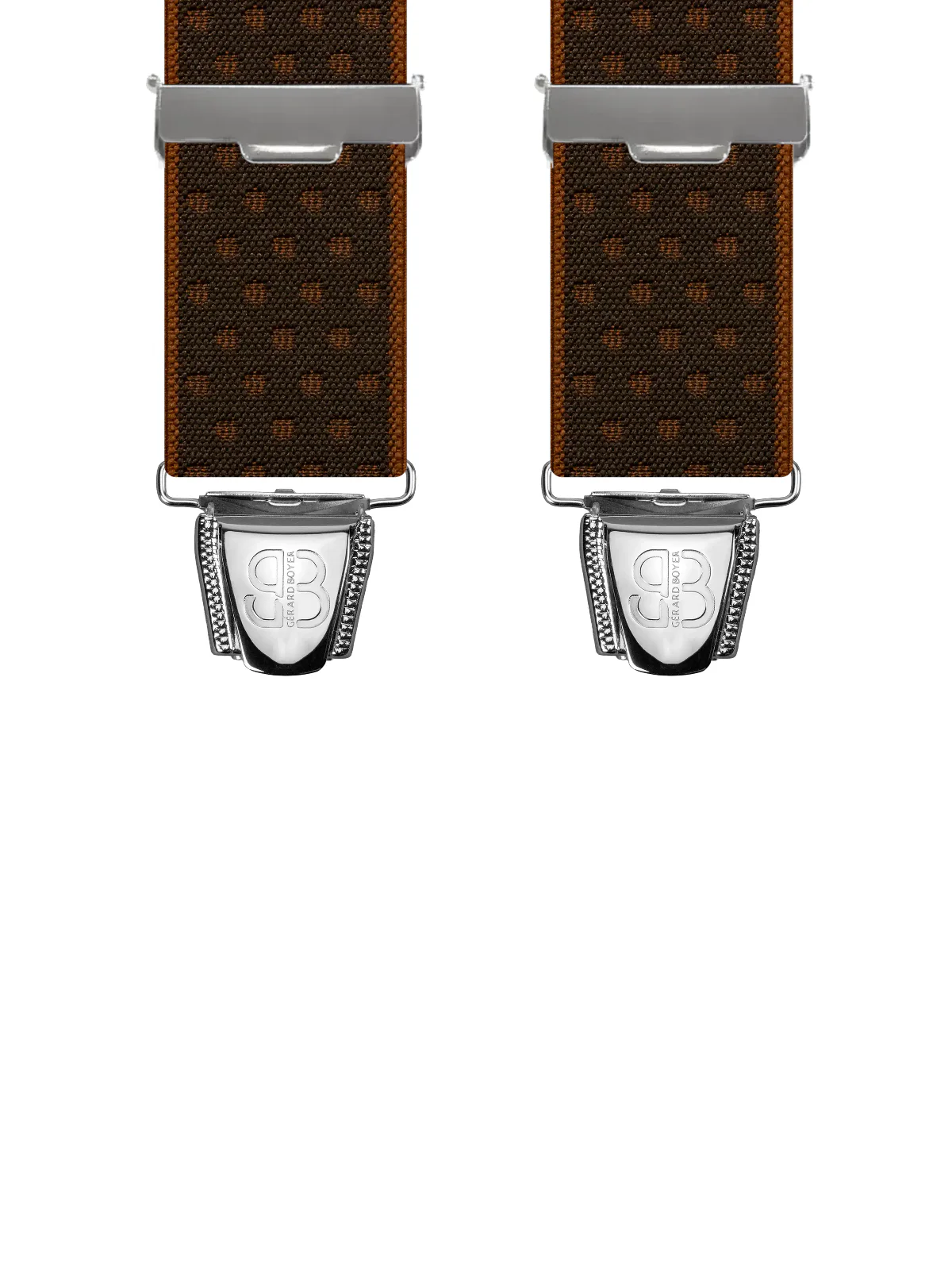 Vue avant - Bretelles homme biclip Liserets et pois Marron 120 cm