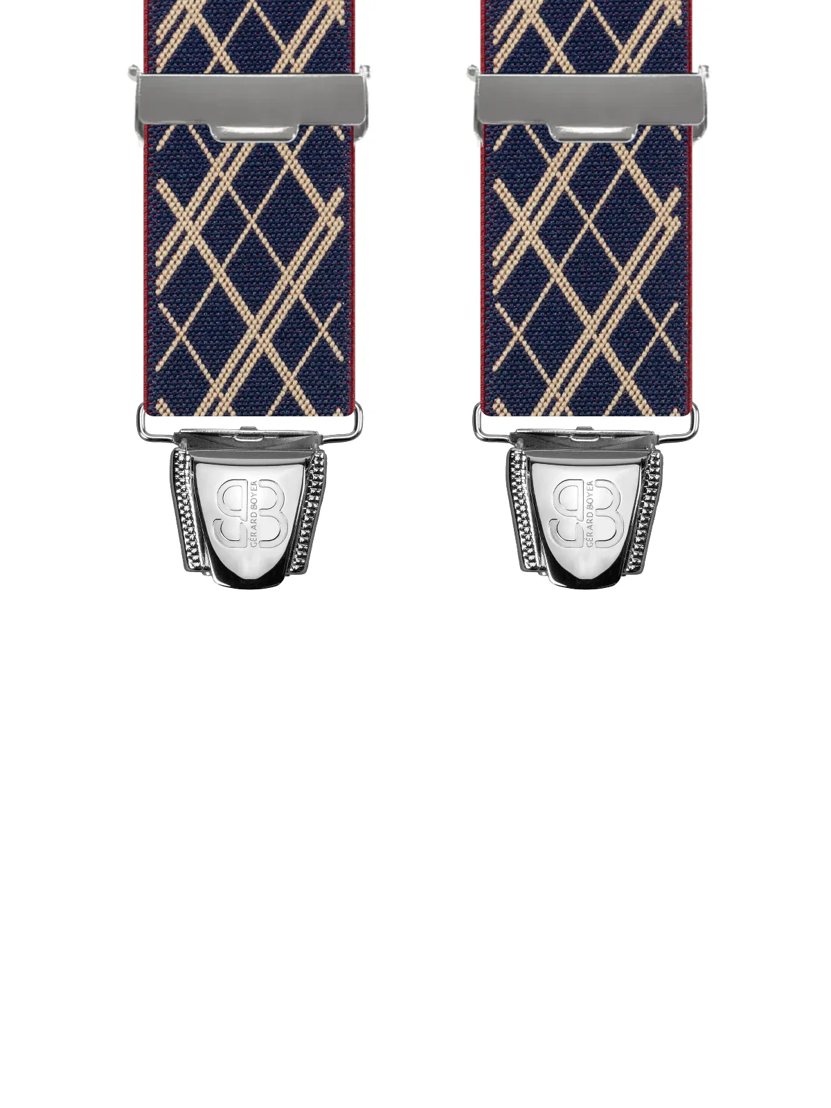 Vue avant - Bretelles homme 4 pinces dos cuir Losanges et Diagonales Marine 120 cm