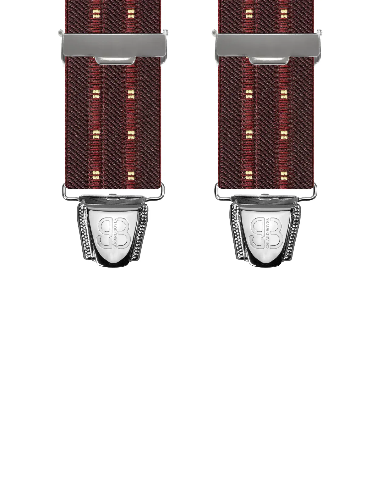 Vue avant - Bretelles homme 3 pinces dos cuir Uni tissé à motifs carrés Bordeaux 120 cm