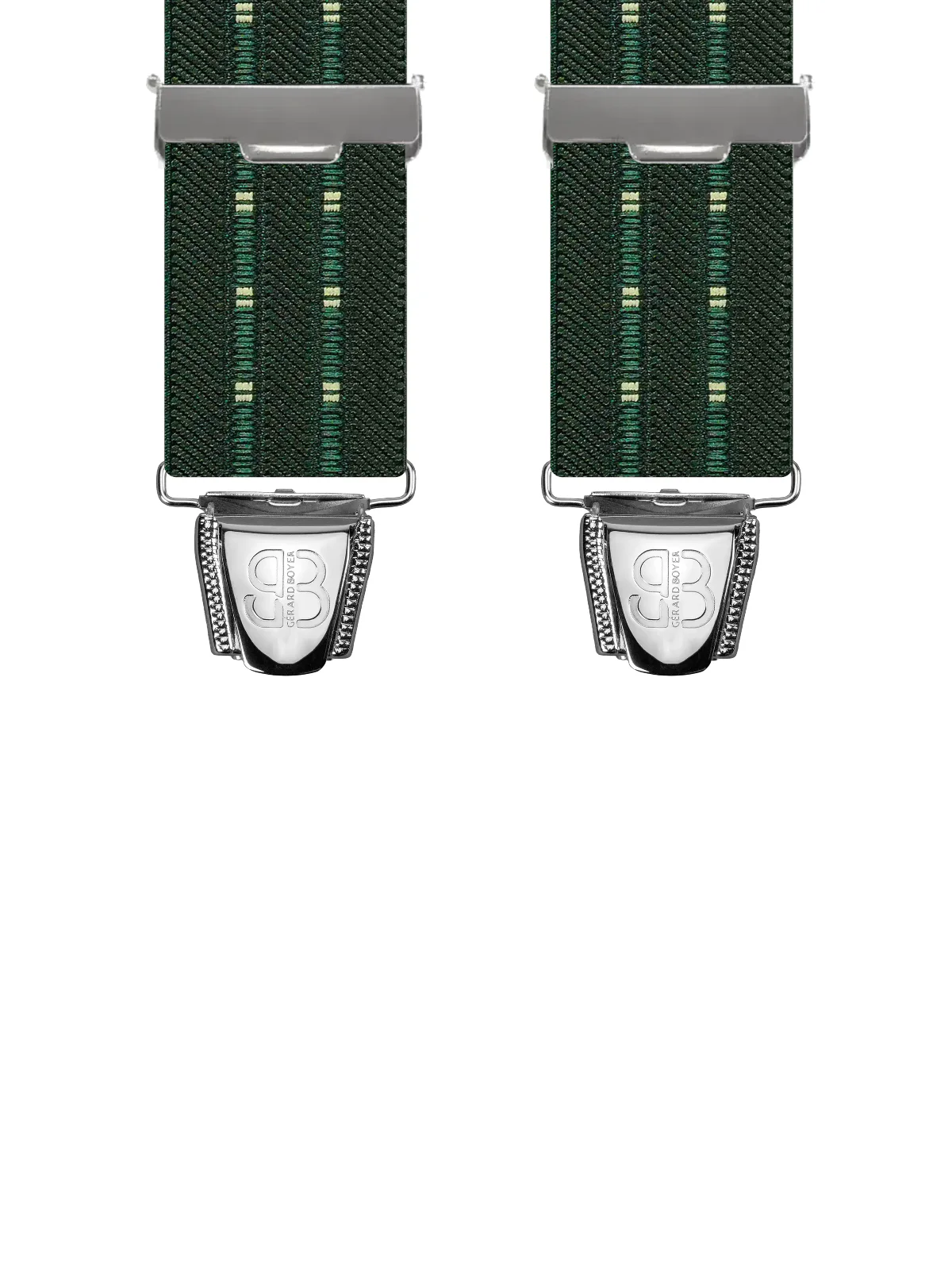 Vue avant - Bretelles homme 3 pinces dos cuir Uni tissé à motifs carrés Vert 120 cm
