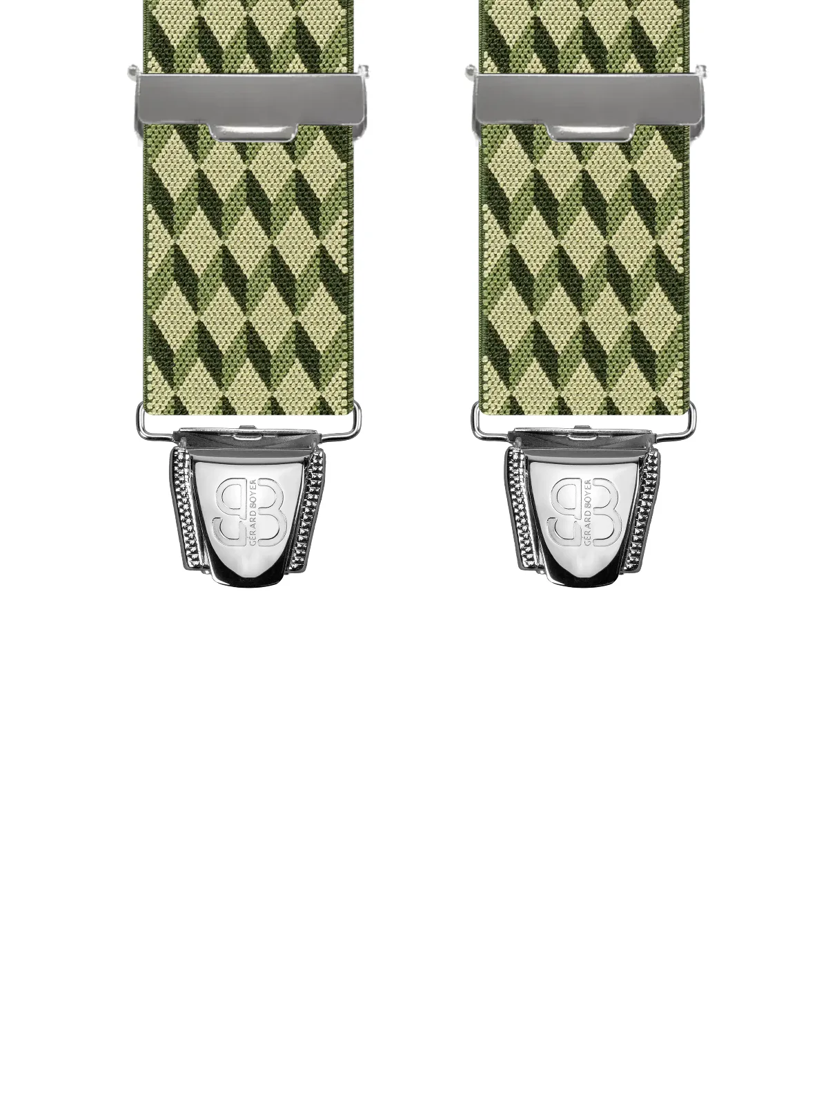 Vue avant - Bretelles homme 3 pinces dos cuir Cubes 3D Vert Kaki 120 cm