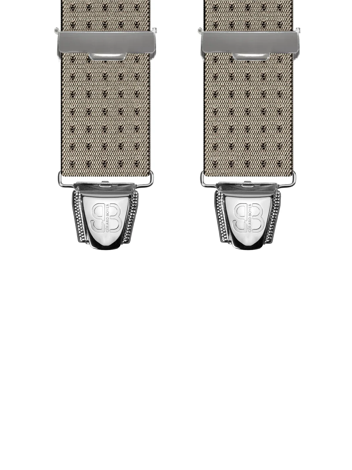 Vue avant - Bretelles homme 4 pinces dos cuir Pois II Beige 120 cm