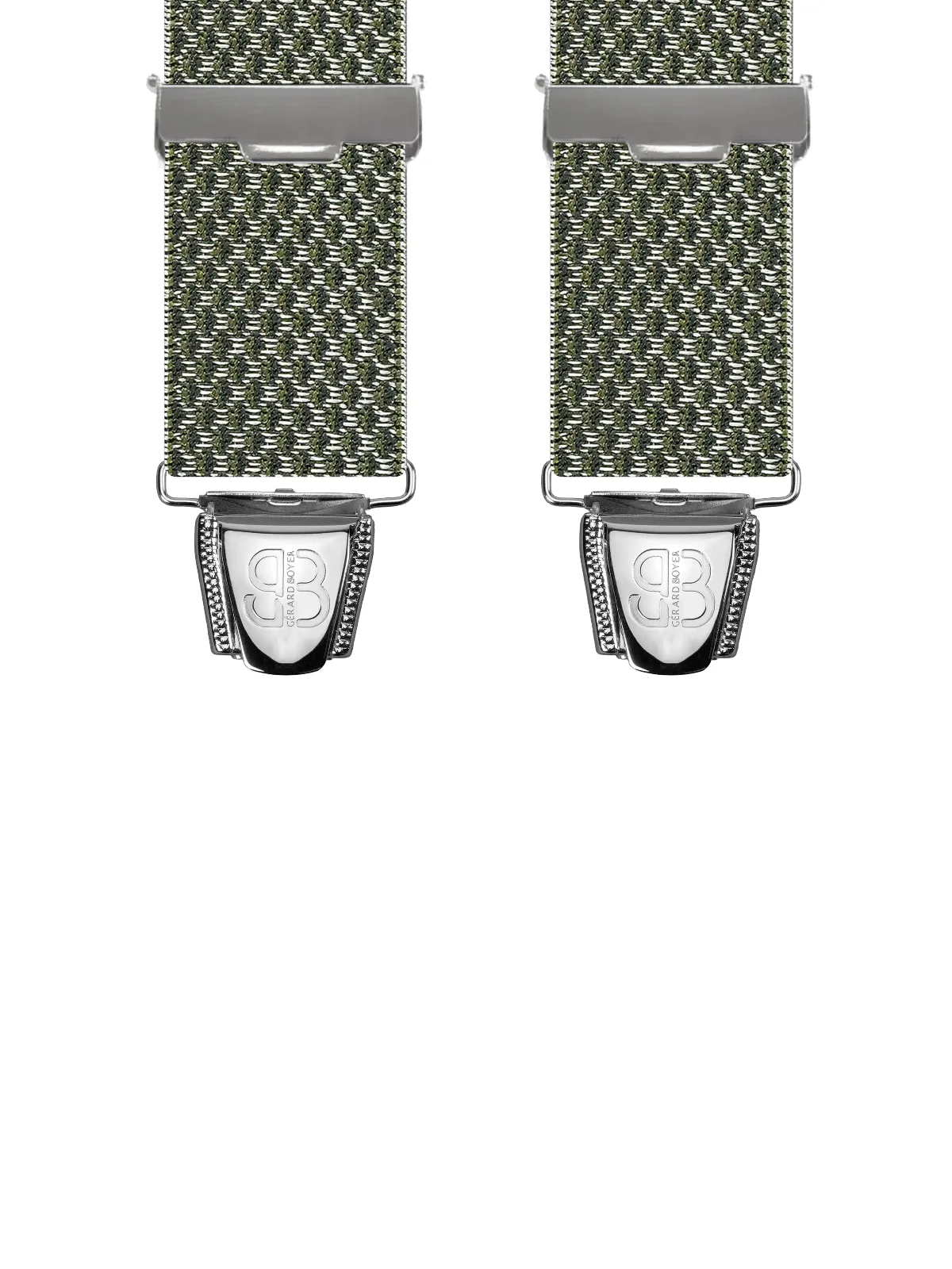 Vue avant - Bretelles homme biclip Maillage Vert 120 cm