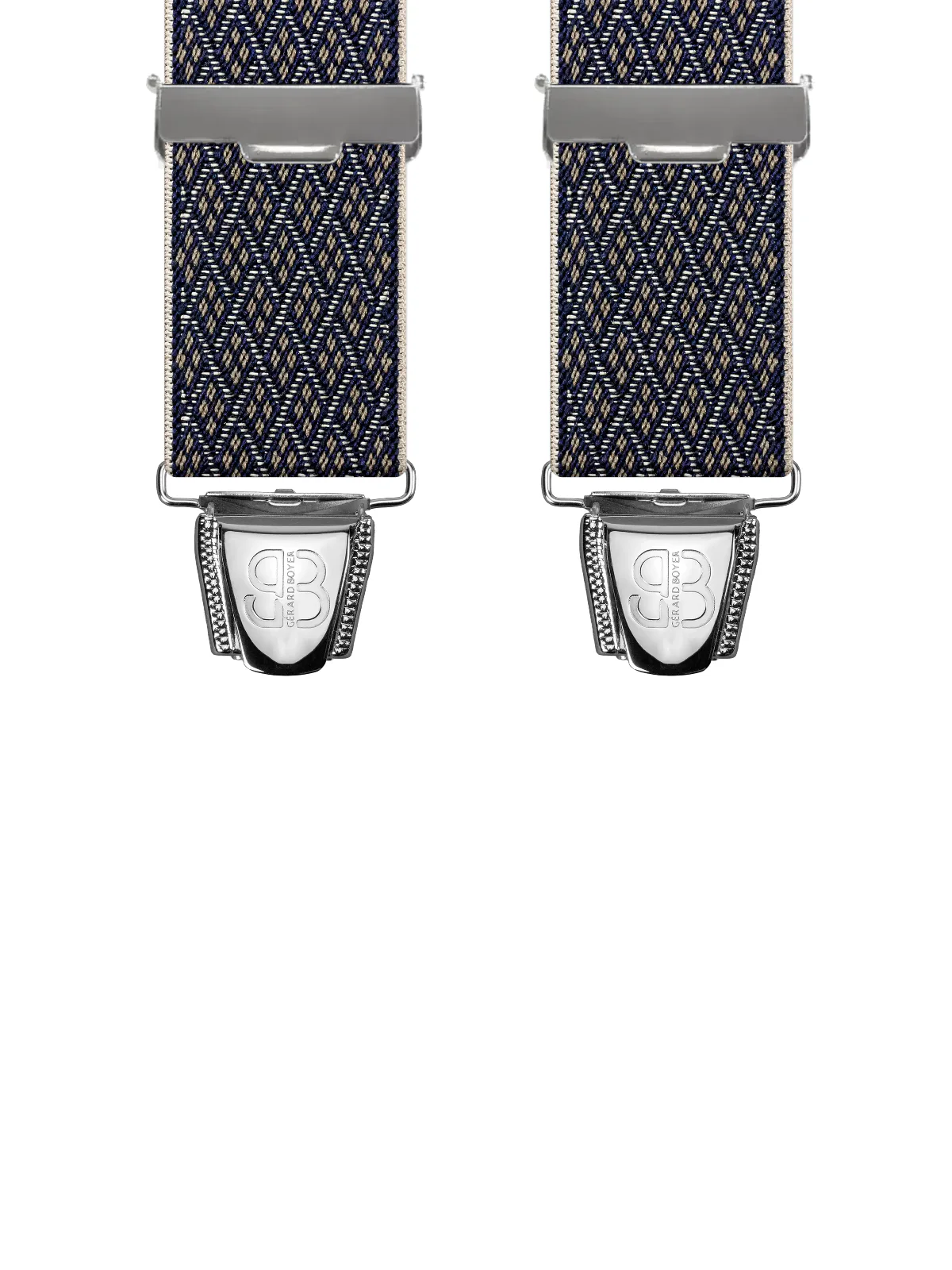 Vue avant - Bretelles homme biclip Losanges Marine 120 cm