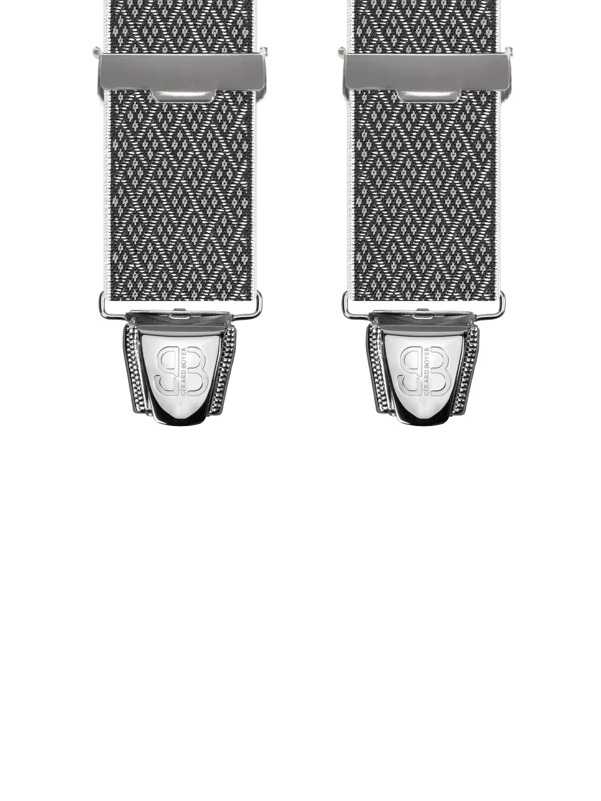 Vue avant - Bretelles homme 4 pinces dos cuir Losanges Gris 120 cm